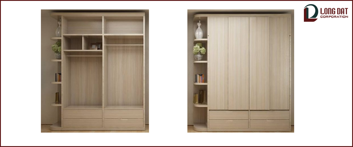 Model wardrobe with drawers, decorative shelves